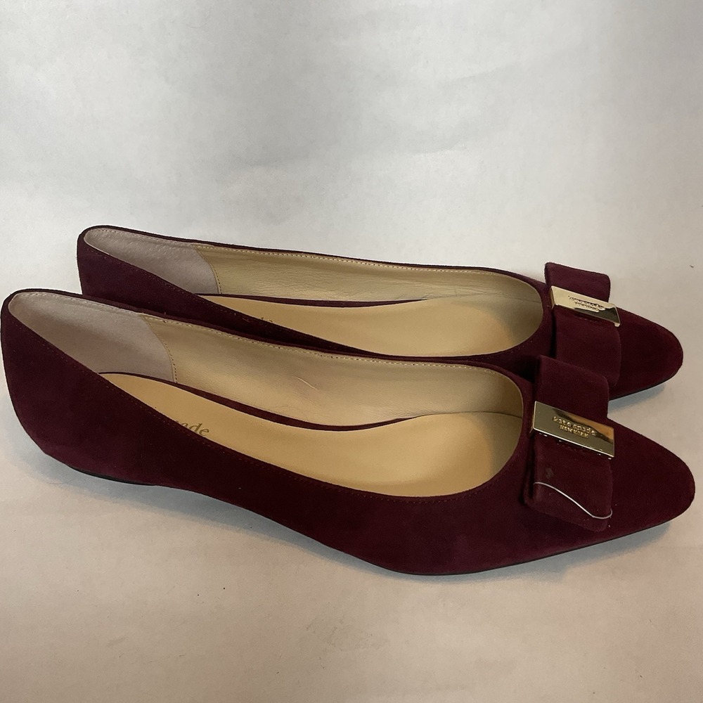 Kate Spade new york Burgundy Velvet Ballet Flats Size 10 Bow Logo Accent Women's